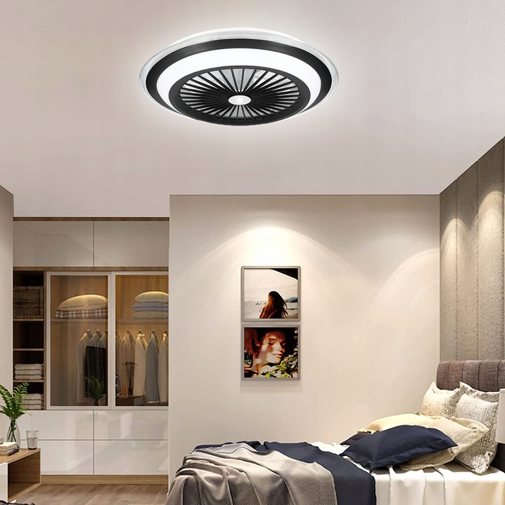 WENTYLATOR SUFITOWY WIATRAK PLAFON LAMPA LED 52 CM DUŻY APLIKACJA