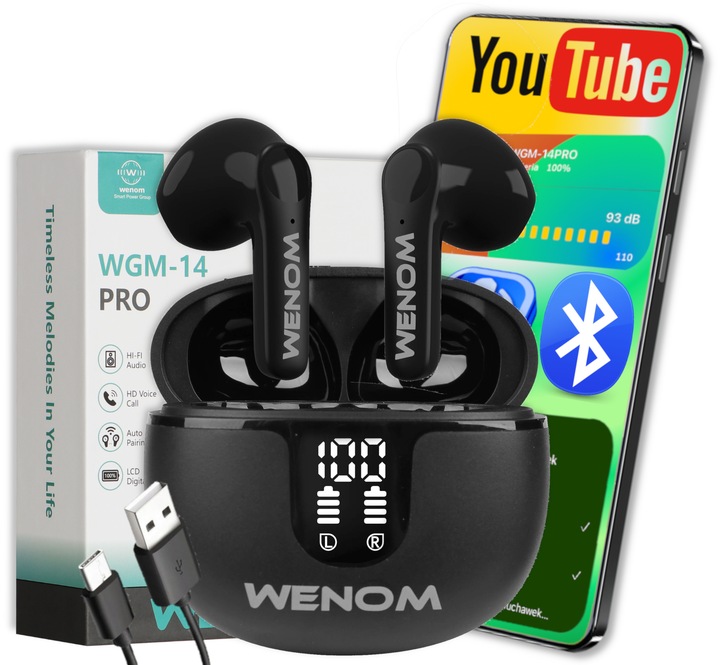 Słuchawki bezprzewodowe Wodoodporne Sportowe Dwa Mikrofony WGM 14 PRO TWS