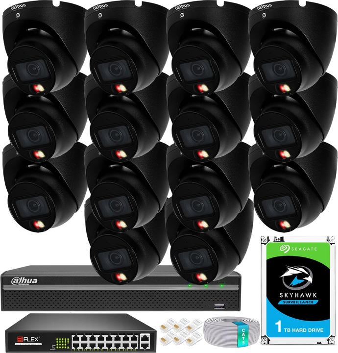 Zestaw Monitoringu 14 Kamer 6MPx IPC-HDW1639T-A-IL-S6 BLACK 3K+ Dual Light
