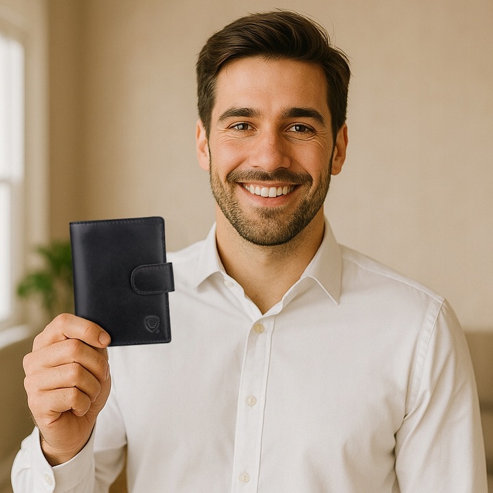 PIONOWY PORTFEL Męski Skórzany OCHRONA RFID Kieszeń Bilon Zamek /