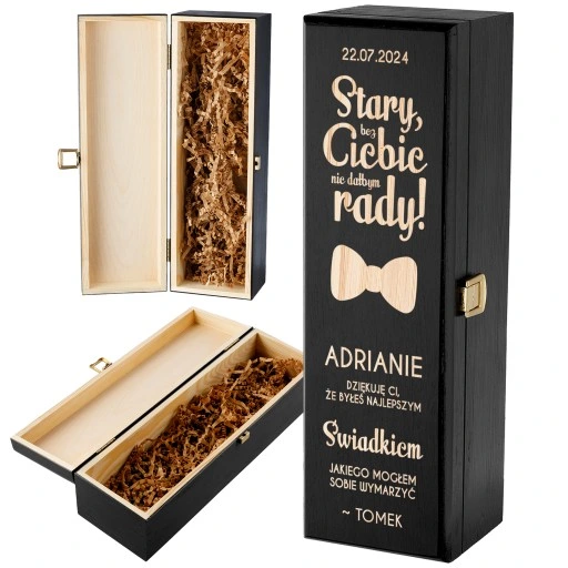 PODZIĘKOWANIE DLA ŚWIADKA PREZENT DLA ŚWIADKA DREWNIANA SKRZYNKA NA WINO