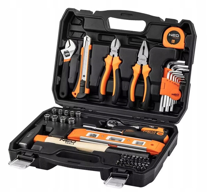 ZESTAW NARZĘDZI KLUCZE IMBUSY NASADKI BITY TORX MŁOTEK SZCZYPCE NEO TOOLS