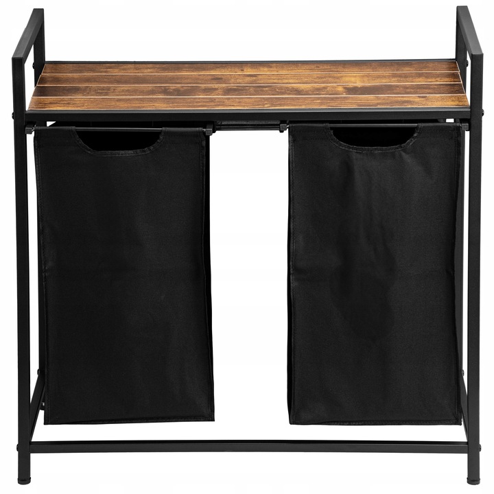 KOSZ na pranie bieliznę METALOWY LOFTOWY z półką PODWÓJNY pojemnik 80L