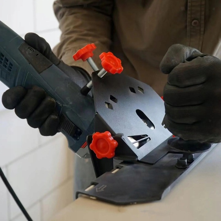 PRZYSTAWKA SZLIFIERKI KĄTOWEJ DO CIĘCIA PŁYTEK GRESU POD KĄTEM 45° SLIDER