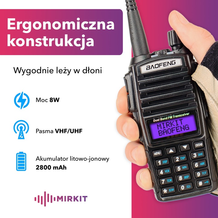 2 krótkofalówki Baofeng UV82 MK5 8W w zestawie kabel programujący
