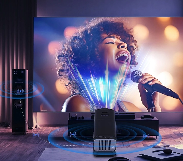 PROJEKTOR RZUTNIK ANDROID TV WIFI FULL HD PRZENOŚNY SMART GŁOŚNIK OBROTOWY