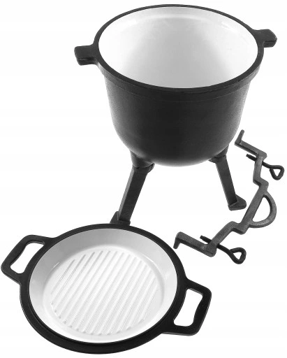 Kociołek myśliwski na pieczonki 8l żeliwny emaliowany 2w1 grill