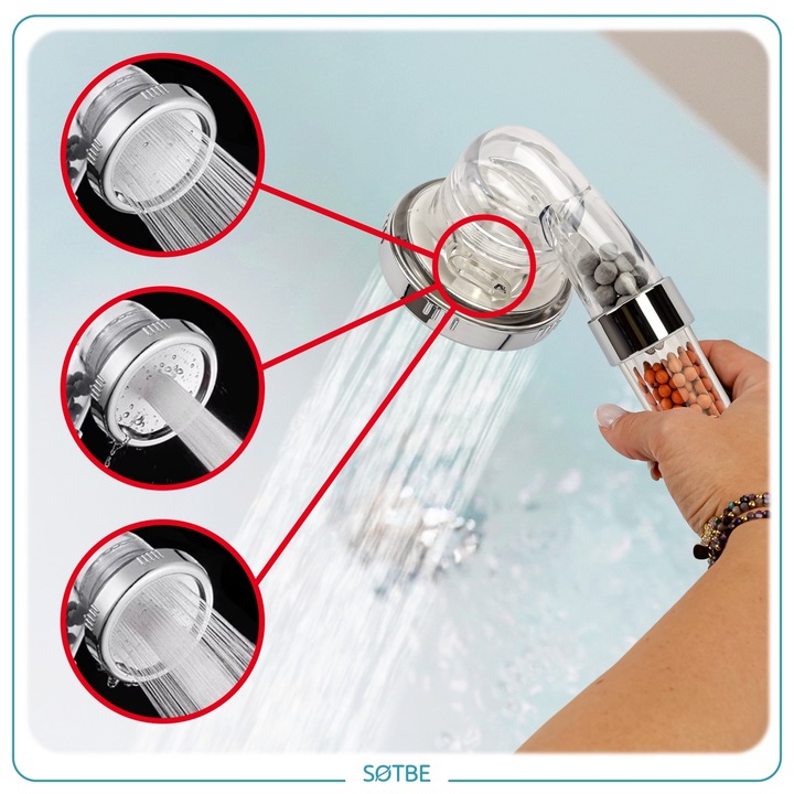 Słuchawka prysznicowa Wysokociśnieniowa 3W1 z filtrami Oszczędzająca Wodę