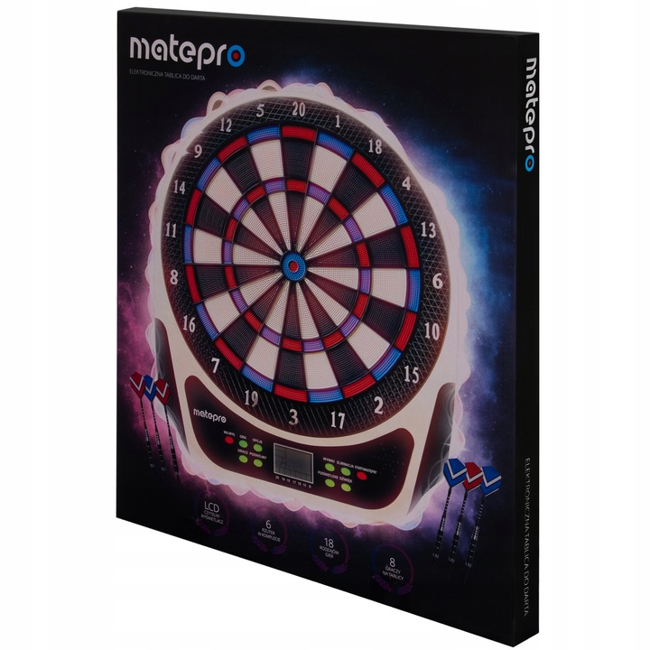 MatePro SOLIDNA ELEKTRONICZNA TARCZA TABLICA DO GRY W DART + RZUTKI LOTKI