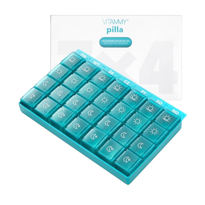 POJEMNIK ORGANIZER KASETKA PUDEŁKO NA LEKI 7 DNI 4 PORY VITAMMY PILLA 7x4