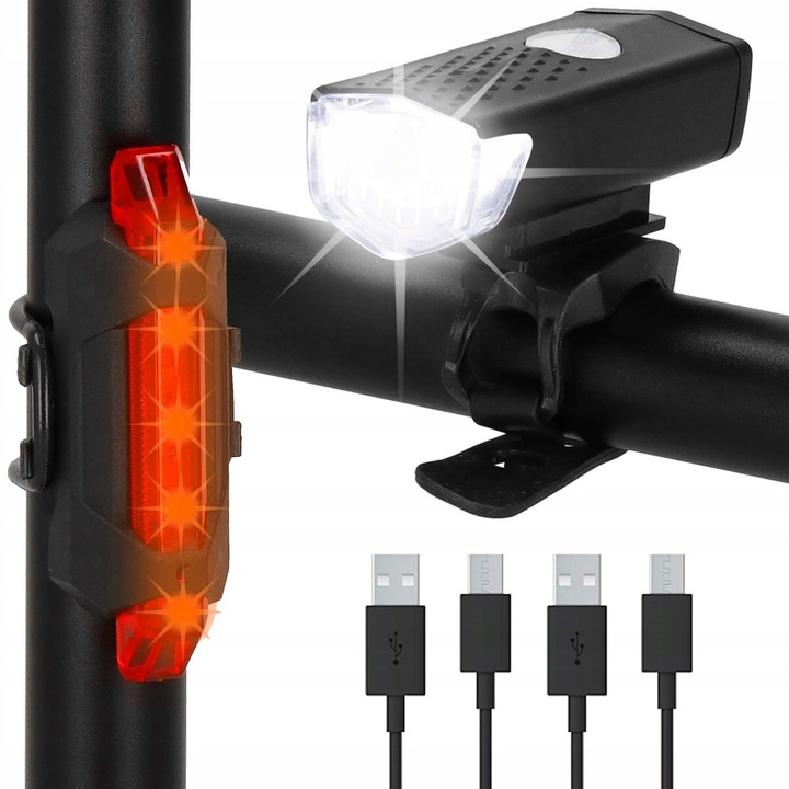 LAMPKA ROWEROWA LED PRZÓD NA USB MOCNA TYŁ ZESTAW KIEROWNICĘ ROWER ŚWIATŁO