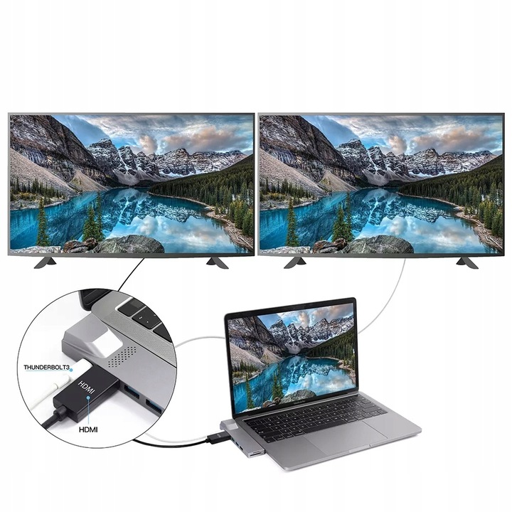 4Apple.pl HUB 2xUSB-C Thunderbolt HDMI LAN USB Macbook AIR PRO M1 M2 M3