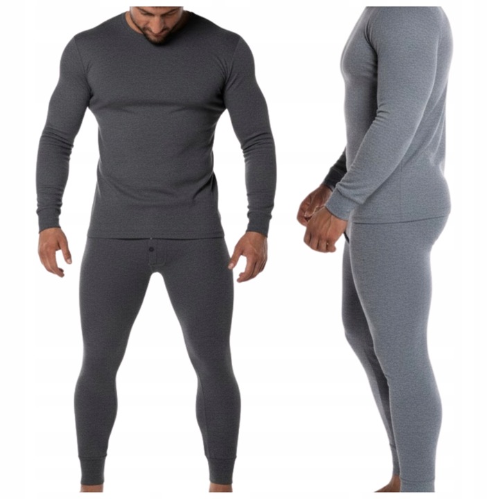 Komplet Kalesony Podkoszulek Bawełniany Ocieplany Męski Zimowy Ciepły