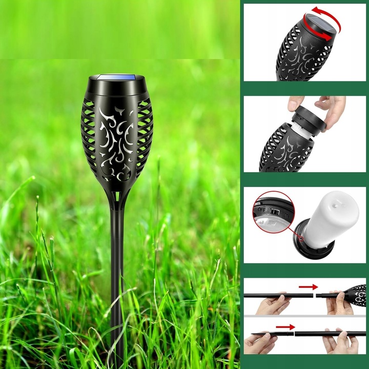 LAMPA SOLARNA POCHODNIA LAMPKI SOLARNE DO OGRODU OGRODOWE LED 4 SZTUKI