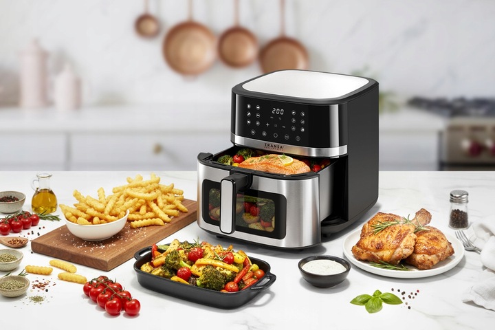 FRYTKOWNICA BEZTŁUSZCZOWA INOX 8L 2200W PODŚWIETLENIE LED 12 PROGRAMÓW