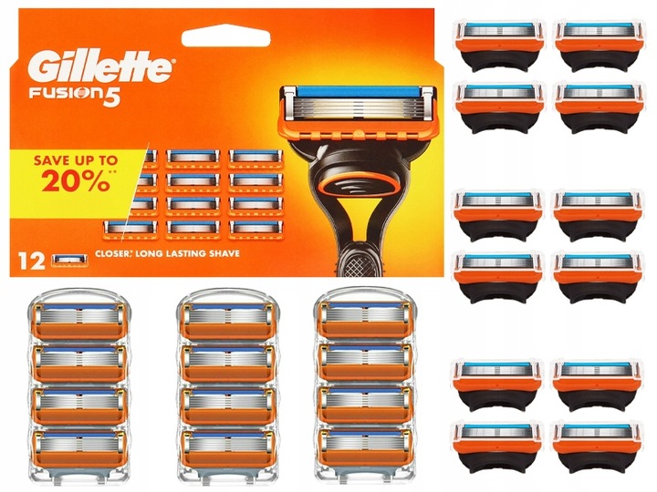 ORYGINALNE WKŁADY OSTRZA NOŻYKI WYMIENNE DO MASZYNKI GILLETTE FUSION 5 x12