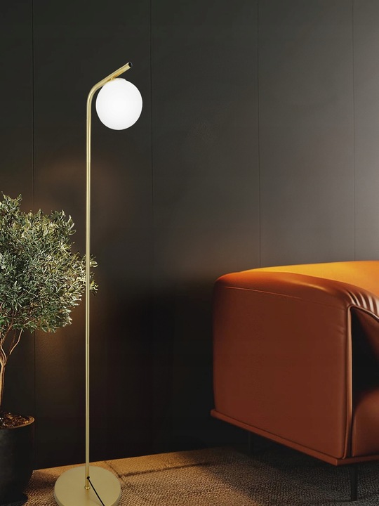Złota Lampa Stojąca Podłogowa Lampka LED 1X E27 Kula Do Czytania