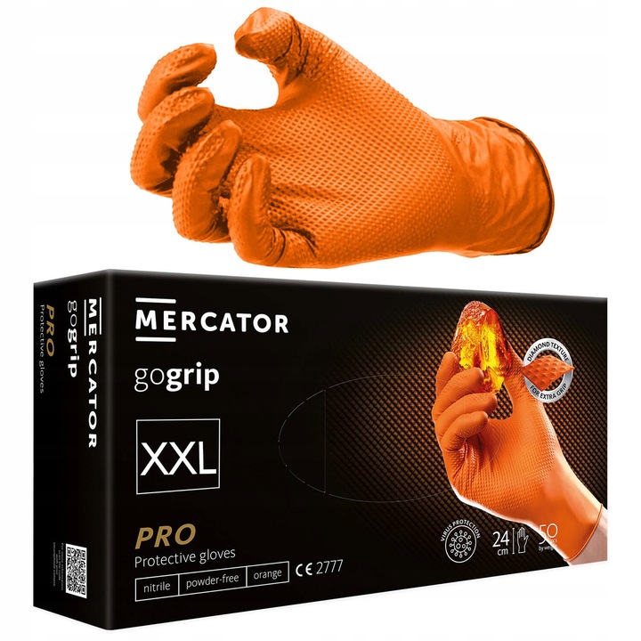 Rękawice Nitrylowe Mercator GOGRIP ORANGE Pomarańczowe 50 sztuk XXL