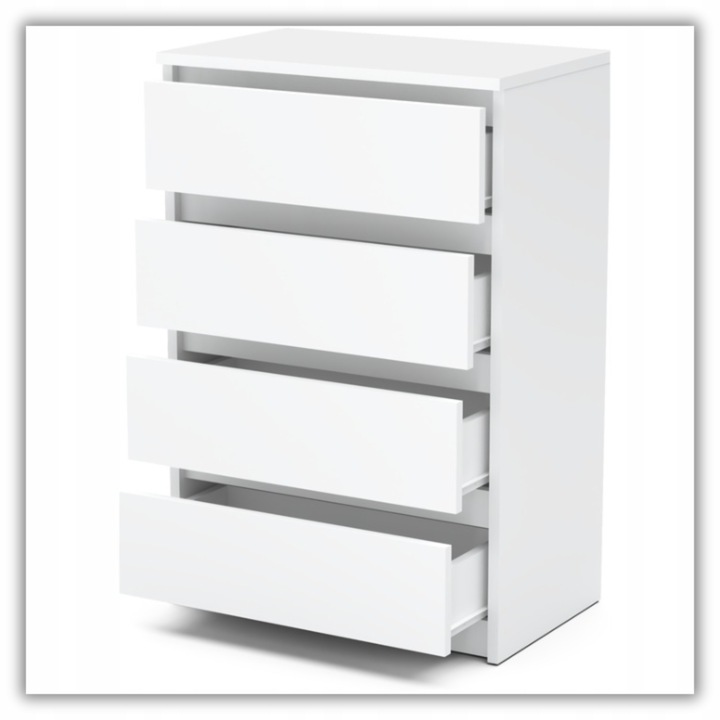 Komoda Biała Z 4 Szufladami 60 CM Szafka Rtv Loft Mała Nowoczesna Do