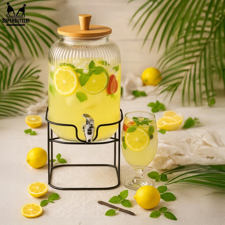 Słoik z kranikiem 5L słój szklany z kranem na stojaku dzbanek