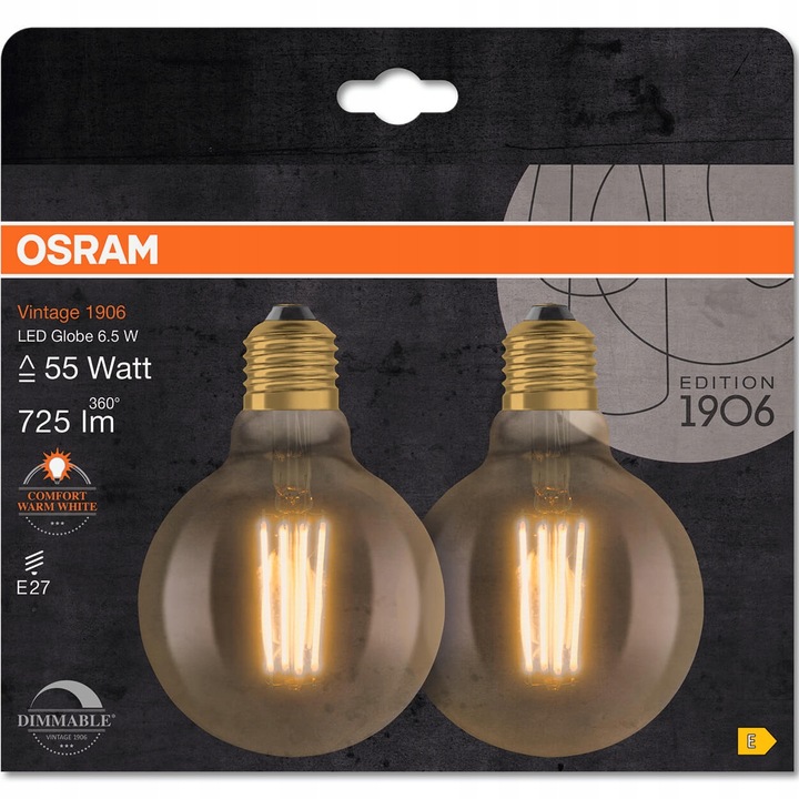 2x Żarówka Ozdobna LED E27 6,5W Ściemnialna OSRAM
