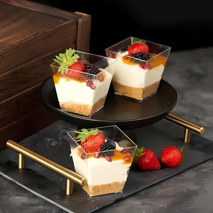 PUCHARKI KWADRATOWE DO DESERÓW 120ml 50szt NA PRZEKĄSKI DESERY POJEMNIKI
