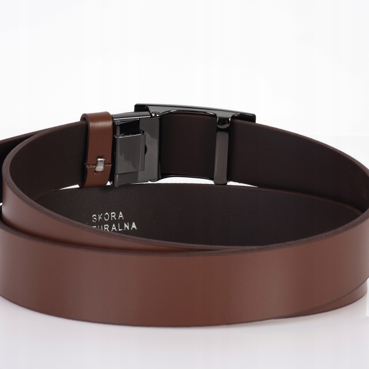 Pasek SKÓRZANY męski Klamra automat BRĄZOWY spodni