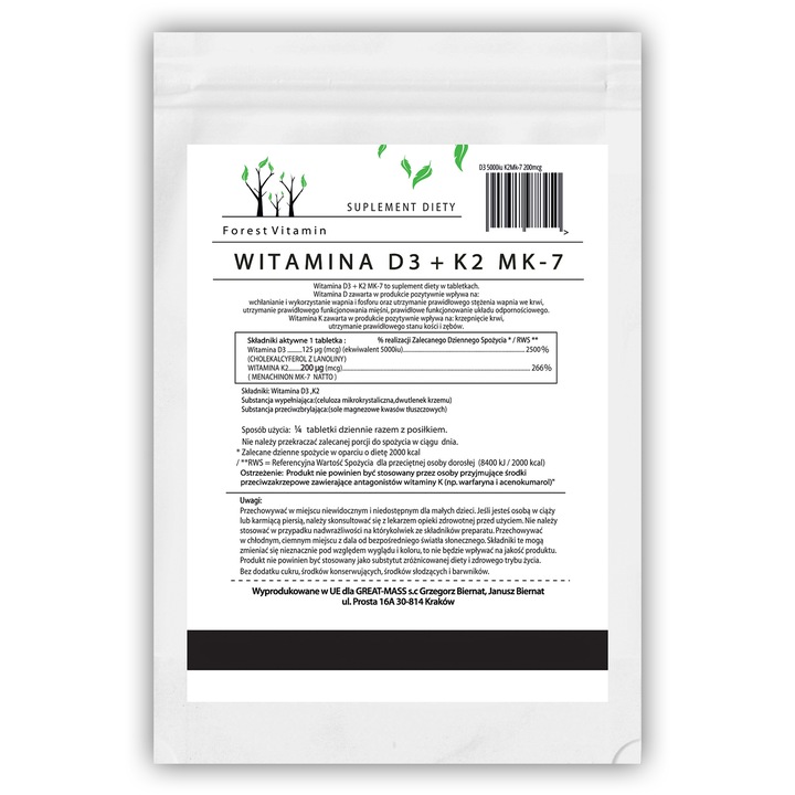 WITAMINA D3 5000 iu+K2 MK-7 200 mcg 100 tab NOWOŚĆ