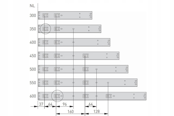 Prowadnica kulkowa GTV push open do szuflad 500 mm pełny wysuw udźwig