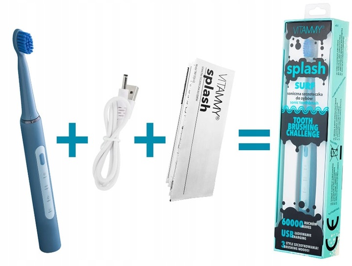 SZCZOTECZKA SONICZNA DO ZĘBÓW DLA DZIECI OD 8 LAT VITAMMY SPLASH SURF USB