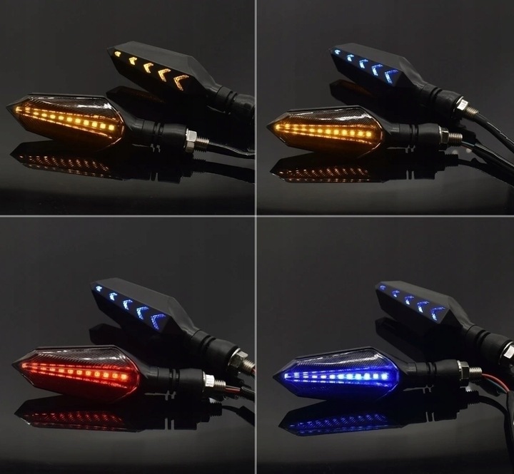 Kierunkowskazy motocyklowe czarne dymione 14 diod LED 4 sztuki