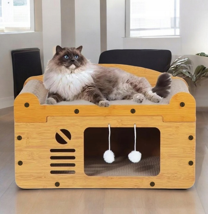 DRAPAK DOMEK DLA KOTA LEGOWISKO Z TEKTURY I MDF EKOLOGICZNY Piętrowy