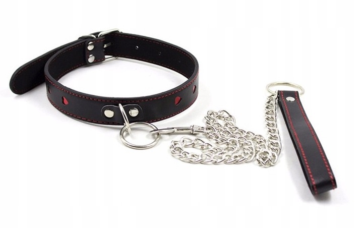 KLASYCZNA SKÓRZANA OBROŻA ZE SMYCZĄ SERDUSZKA