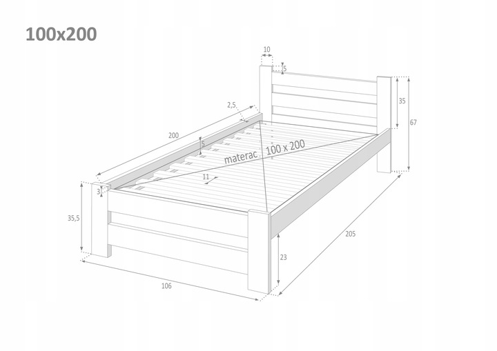 ŁÓŻKO DREWNIANE 100x200 B sosnowe WYSOKI ZAGŁÓWEK Producent