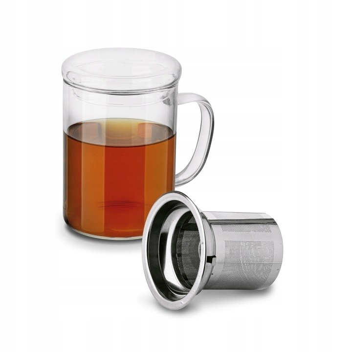 KUBEK z ZAPARZACZEM Nierdzewny z Uchem SZKLANY Konighoffer Cortese 350 ml