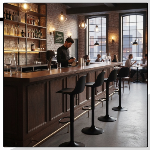 Hoker barowy plastikowy czarny obrotowy regulowany ekoskóra do wyspy