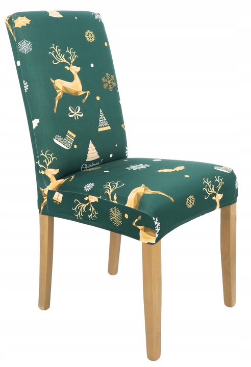 ZESTAW 6 SZT POKROWIEC NA KRZESŁO ZIELONY ŚWIĄTECZNE WZORY ELASTYCZNY