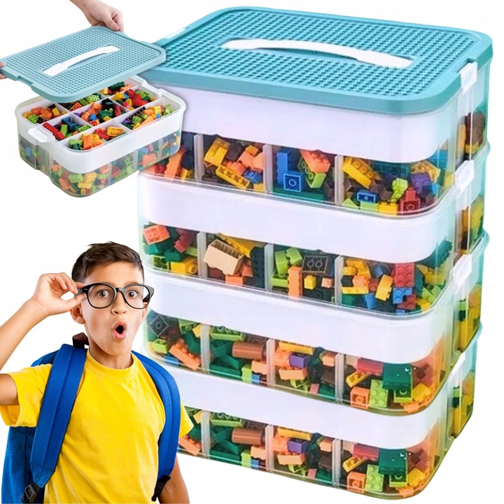 PUDEŁKO NA KLOCKI POJEMNIK NA LEGO PLASTIKOWE Z PRZEGRÓDKAMI 4 POZIOM