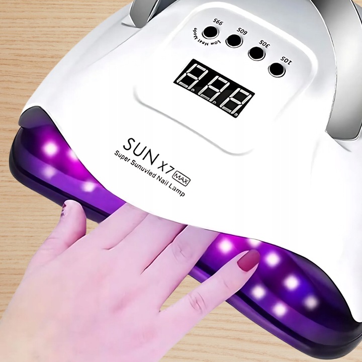 LAMPA UV DO PAZNOKCI LED 180W DO HYBRYD ŻELI MOCNA SUN X7 MAX BIAŁA LCD
