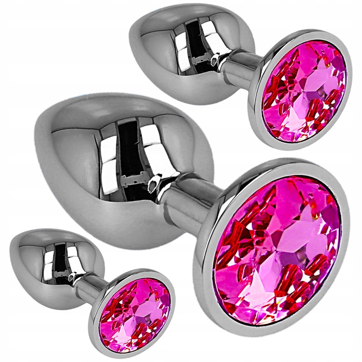 Zestaw 3 Metalowych Korków Analnych z Różowym Kryształem – Rozmiary S, M, L