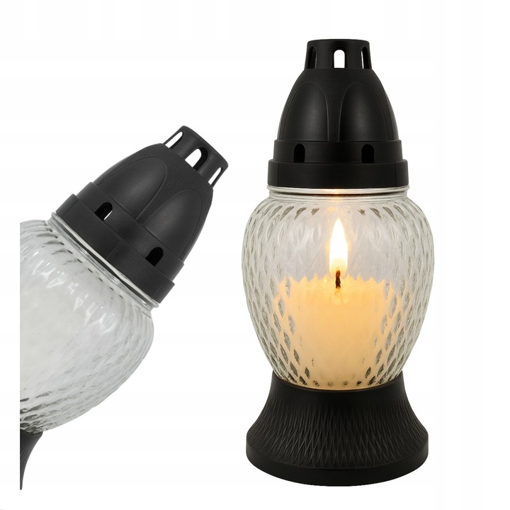 Znicz Szklany Duży na Grób Lampion Kapliczka 15 h 18 cm BIAŁY ZNICZ KRZYŻ