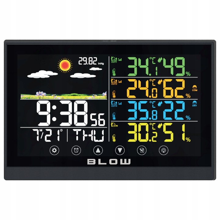 STACJA POGODY BEZPRZEWODOWA POGODOWA METEO TERMOMETR ZEGAR BUDZIK