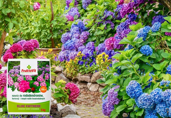 NAWÓZ FRUKTOVIT DO RODODENDRONÓW HORTENSJI KWAŚNOLUBNYCH GRANULAT 5 KG