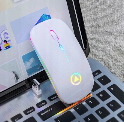 MYSZKA BEZPRZEWODOWA CICHA MYSZ OPTYCZNA DO LAPTOPA PODŚWIETLANA BIAŁA LED