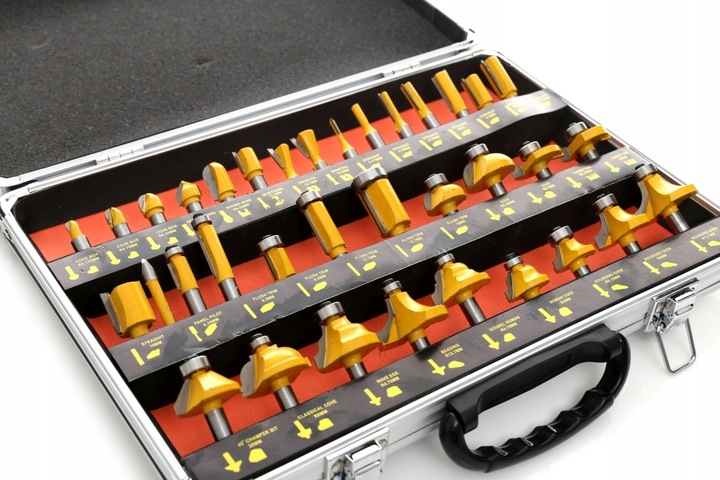 FREZY DO DREWNA 8mm KSZTAŁTOWE 35el TWARDE OSTRE ZESTAW W WALIZCE FREZ