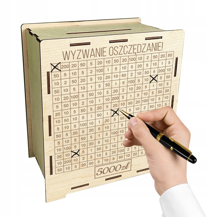 Skarbonka wykreślana wyzwanie tracker oszczędzanie prezent grawer
