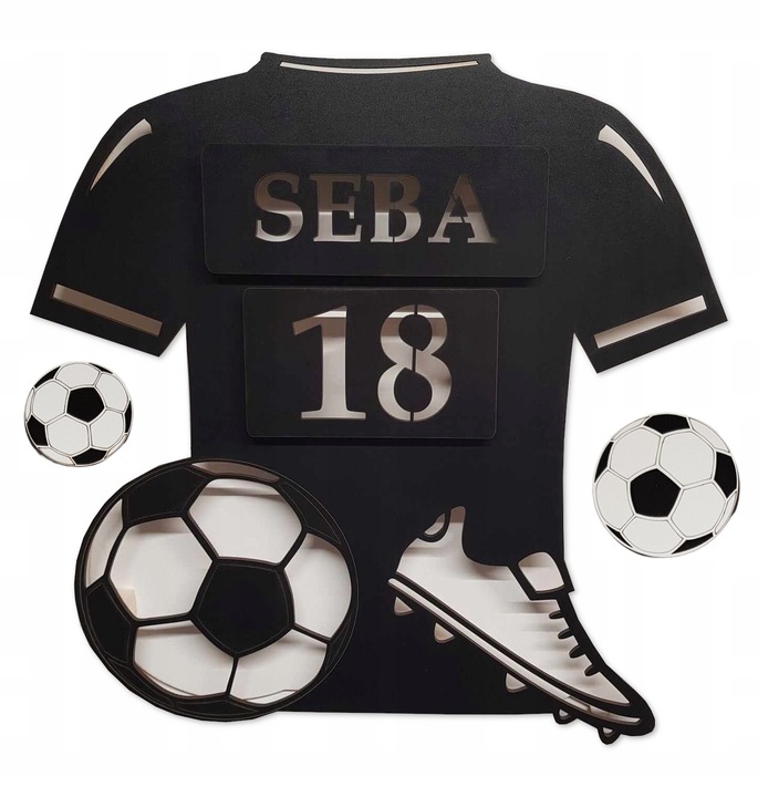 LAMPKA NOCNA LED Piłka Nożna Pilot piłkarska z imieniem numerem koszulka 3D