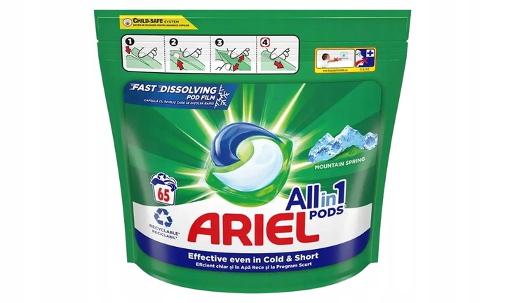 KAPSUŁKI DO PRANIA BIAŁEGO ARIEL MOUNTAIN SPRING ALLIN1 PODS 65 PRAŃ