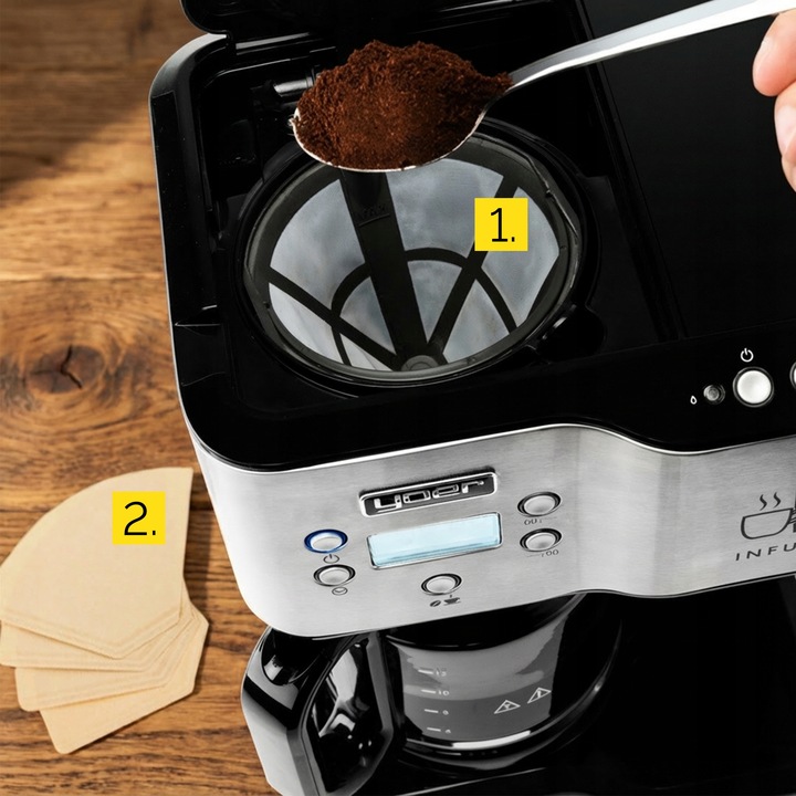 Ekspres przelewowy kawy 2w1 Yoer 1900W +Dystrybutor wody na herbatę