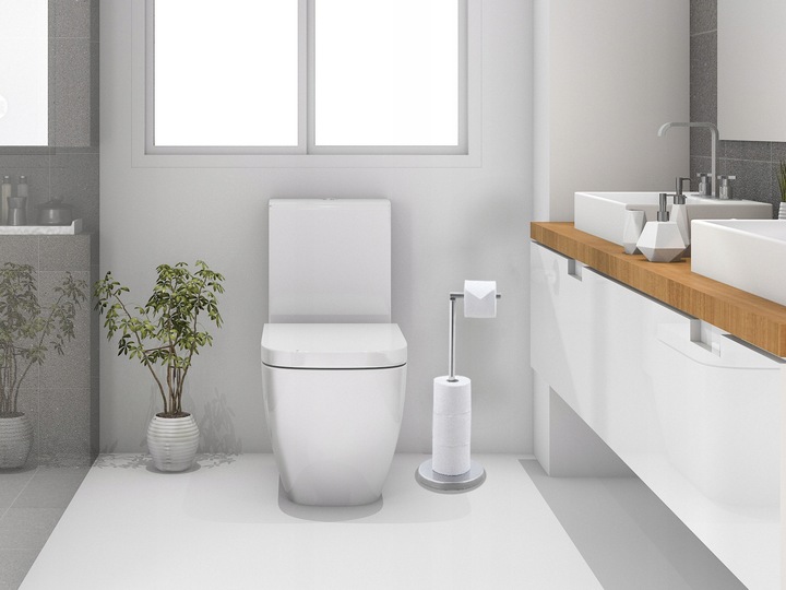 Stojak z uchwytem na papier toaletowy na 4 rolki do WC chrom srebrny